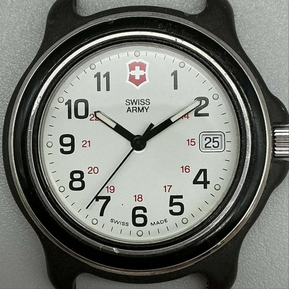 Vintage Victorinox Swiss Army Black Bezel Silver Tone Mens Watch 39mm For Parts